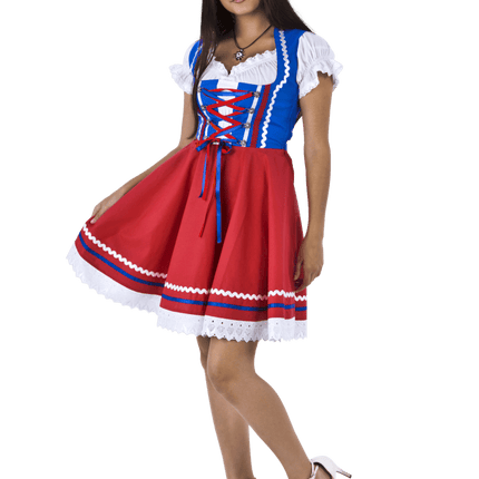 Oktoberfest Dirndl Jurk Oktoberfest Rood Blauw Dames 2 Delig van Haus Huberts koop je bij Partywinkel