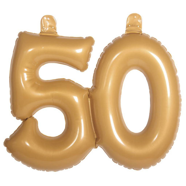 Opblaascijfer 50 Goud 45cm - Partywinkel - 8714572200509