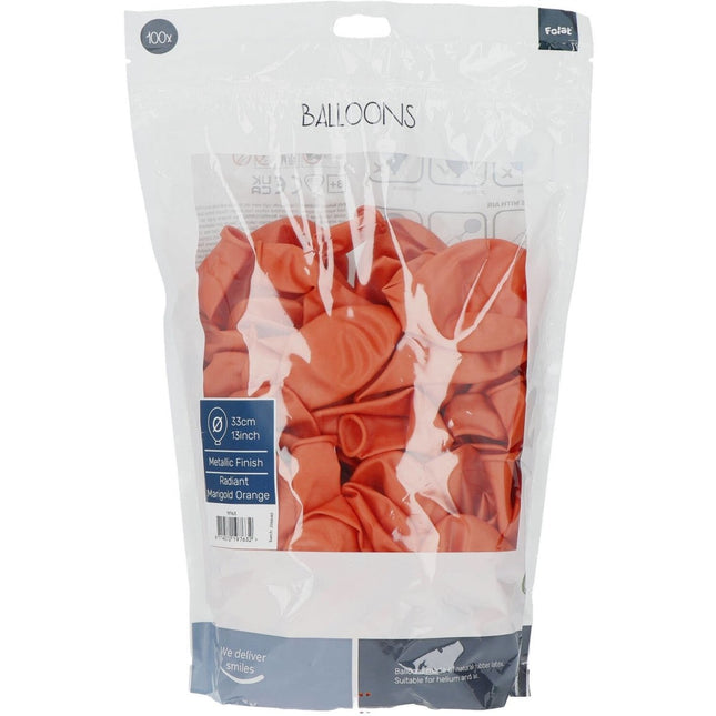 Oranje Ballonnen Metallic Marigold Orange 33cm 100st van Folat koop je bij Partywinkel