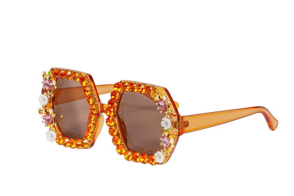 Oranje Bril Strass Bloemetjes van Wilbers & Wilbers koop je bij Partywinkel