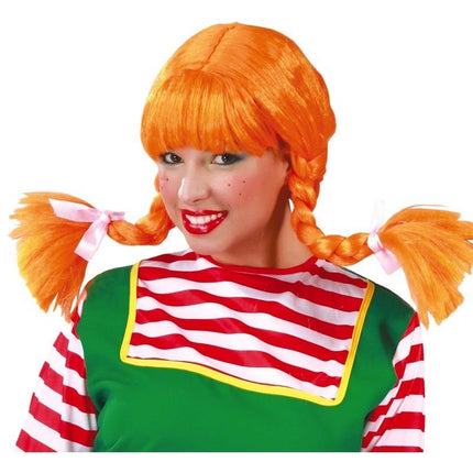 Oranje Pruik met Vlechten - Partywinkel - 8434077042120