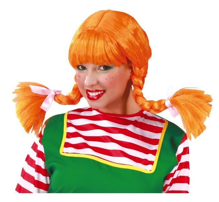 Oranje Pruik met Vlechten - Partywinkel - 8434077042120