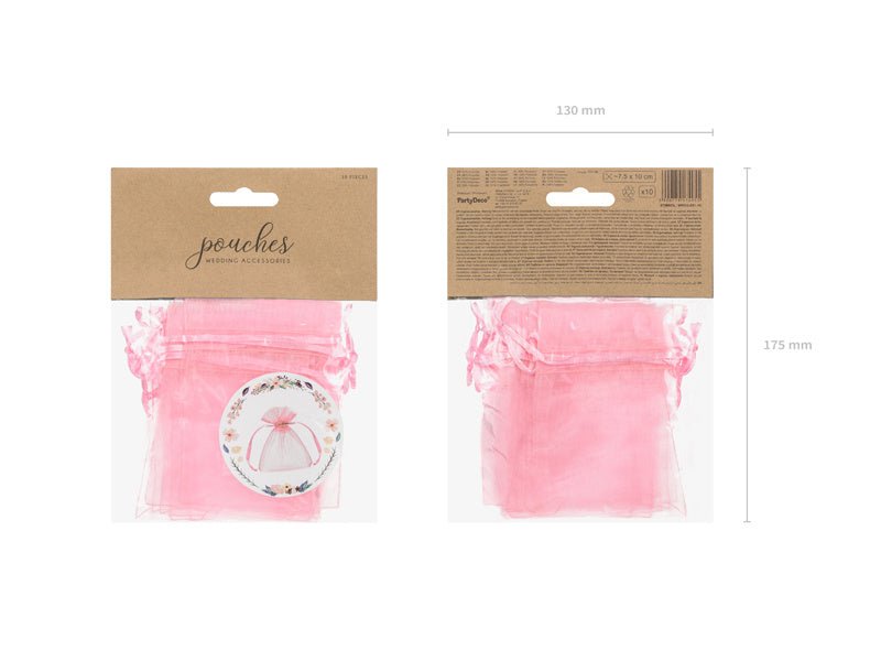 Organza Zakjes Roze 10cm 10st van Partydeco koop je bij Partywinkel