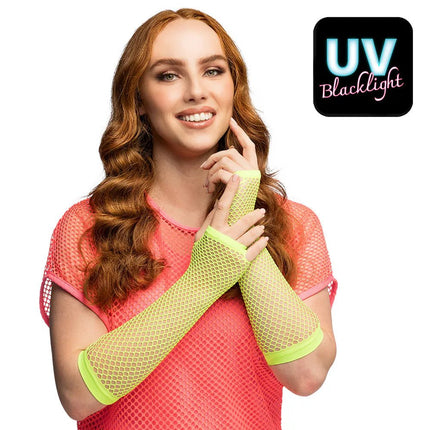 Paar handschoenen eleboog Mesh neongroen van Boland koop je bij Partywinkel