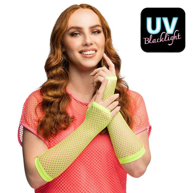 Paar handschoenen eleboog Mesh neongroen van Boland koop je bij Partywinkel