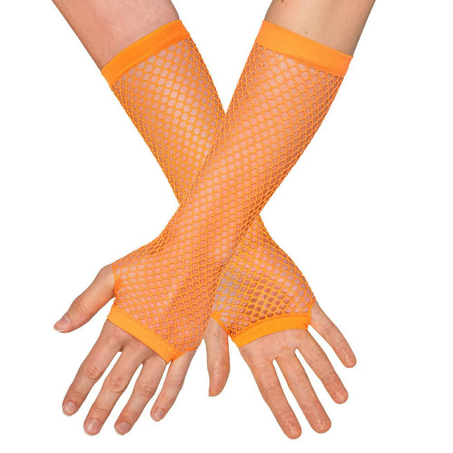 Paar handschoenen eleboog Mesh neonoranje van Boland koop je bij Partywinkel