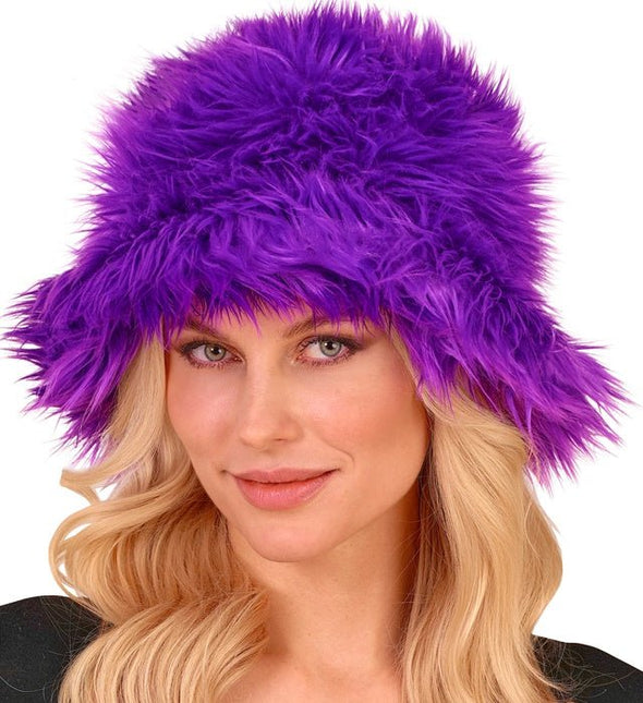 Paars Bucket Hat Pluche van Widmann koop je bij Partywinkel