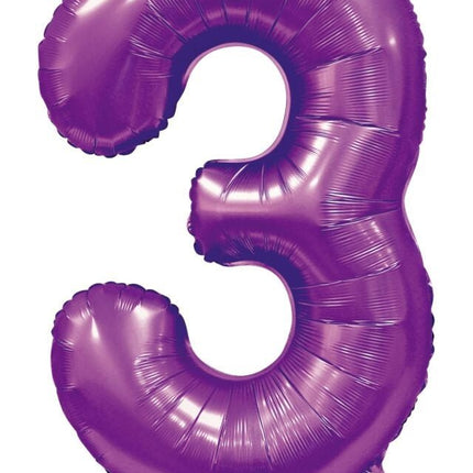 Paarse Cijfer Ballon 3 Jaar Glans 86cm van WeFiesta koop je bij Partywinkel