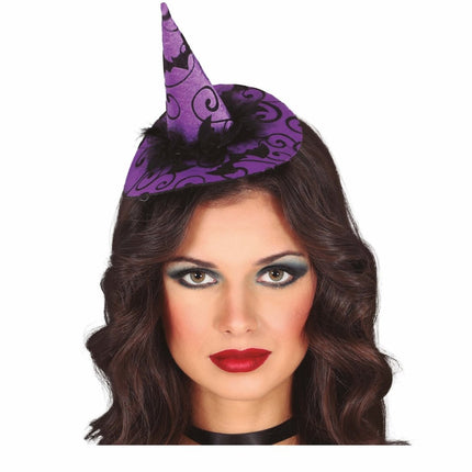 Paarse Halloween Haarband Heksen Hoed van Fiestas Guirca koop je bij Partywinkel