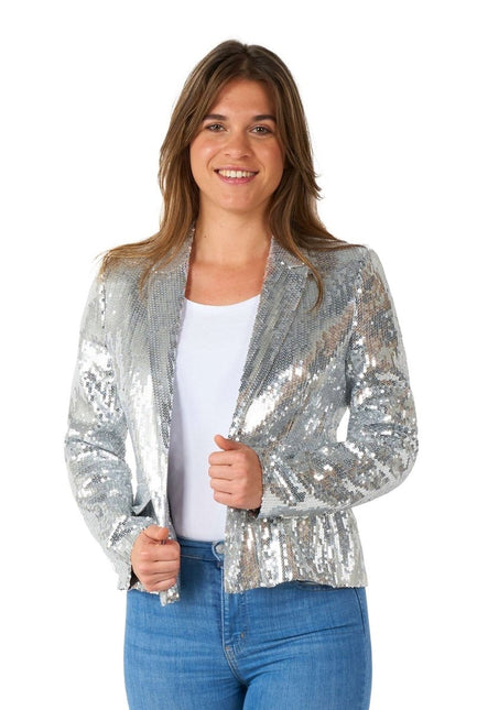 Paillet Zilver Blazer Dames Suitmeister van Suitmeister koop je bij Partywinkel
