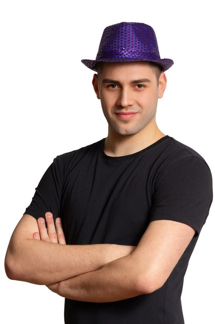 Pailletten Hoedje Paars met licht incl Batterijen van Partychimp koop je bij Partywinkel