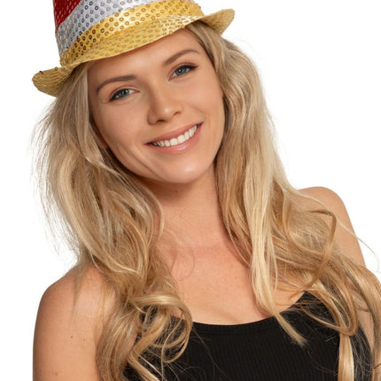 Pailletten Hoedje Rood/Wit/Geel van Partychimp koop je bij Partywinkel