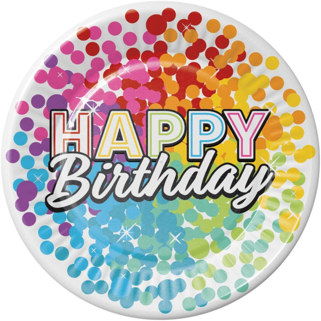 Papieren Borden - Rainbow Bday - 23 cm - 6 stuks van Folat koop je bij Partywinkel