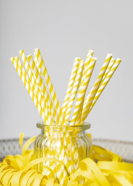 Papieren Rietjes Gele Gestreept 19,7cm 20st van WeFiesta koop je bij Partywinkel