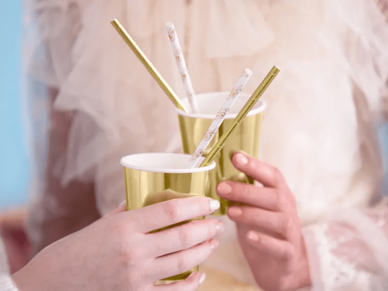 Papieren Rietjes Gouden Bloemen 19,5cm 10st van Partydeco koop je bij Partywinkel