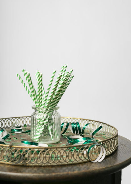 Papieren Rietjes Groen Gestreept 19,7cm 20st van WeFiesta koop je bij Partywinkel