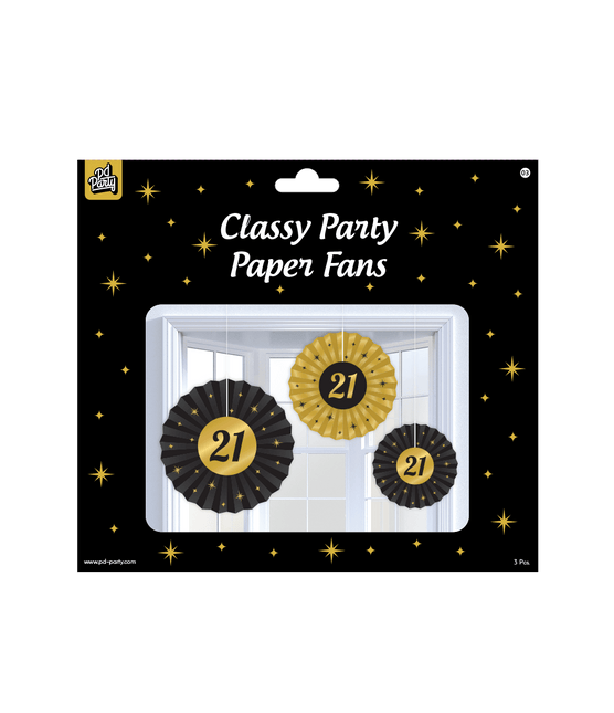 Papieren Waaiers 21 Jaar Set 20 - 40cm 3 - delig van Paper Dreams koop je bij Partywinkel