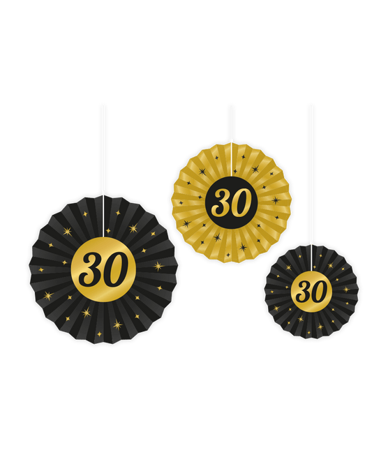 Papieren Waaiers 30 Jaar Set 20 - 40cm 3 - delig van Paper Dreams koop je bij Partywinkel