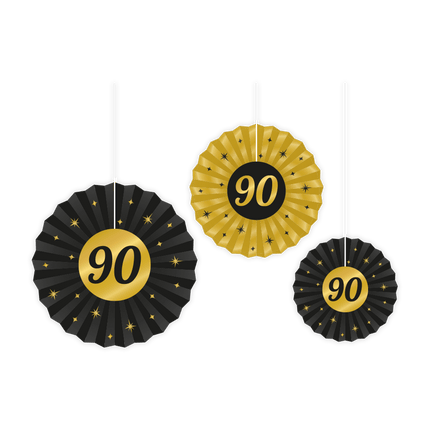 Papieren Waaiers 90 Jaar Set 20 - 40cm 3 - delig van Paper Dreams koop je bij Partywinkel