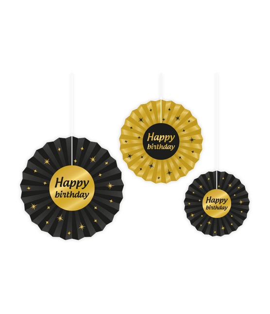 Papieren Waaiers Happy Birthday Set 20 - 40cm 3 - delig van Paper Dreams koop je bij Partywinkel