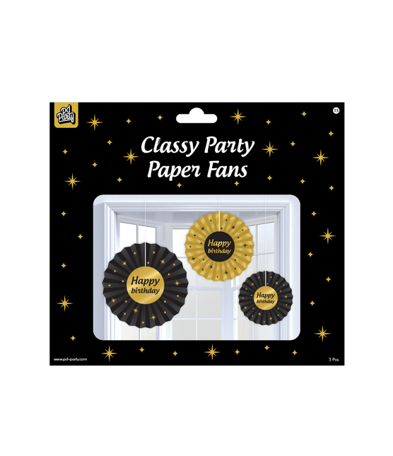Papieren Waaiers Happy Birthday Set 20 - 40cm 3 - delig van Paper Dreams koop je bij Partywinkel