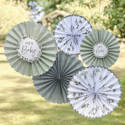 Papieren Waaiers Hey Baby 10cm 4 delig van Ginger Ray koop je bij Partywinkel