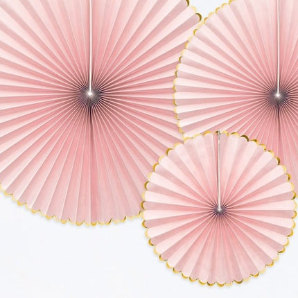 Papieren Waaiers Lichtroze Goud Set 23 - 40cm 3 delig van Partydeco koop je bij Partywinkel