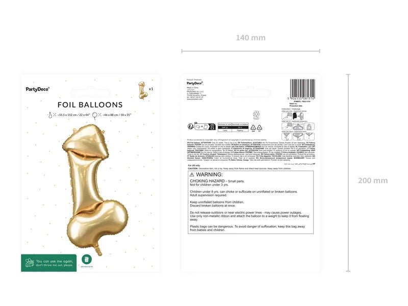 Penis Helium Ballon Goud Leeg 55cm van Partydeco koop je bij Partywinkel