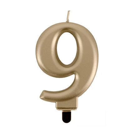 Świeczka „9 lat” – złota, 8 cm