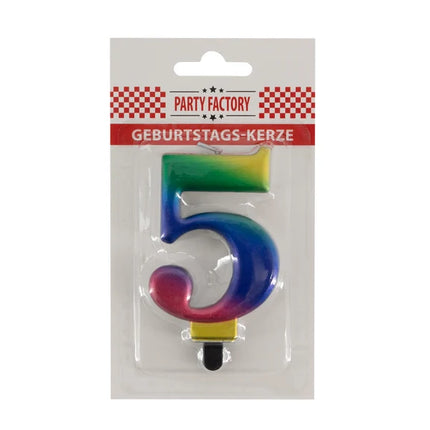 Świeczka „5 lat” – tęcza, 8 cm