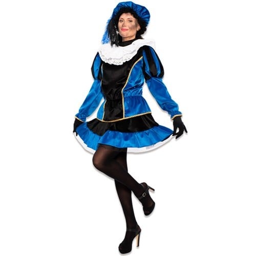 Pietenpak Jurk Fluweel Blauw van Haza Witbaard koop je bij Partywinkel