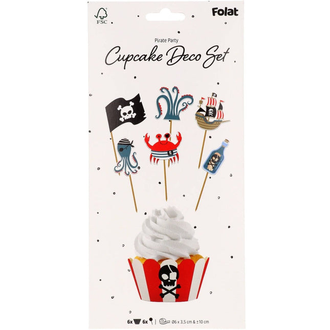 Piraat Cupcake Toppers Met Cupcake Wikkels 6st van Folat koop je bij Partywinkel
