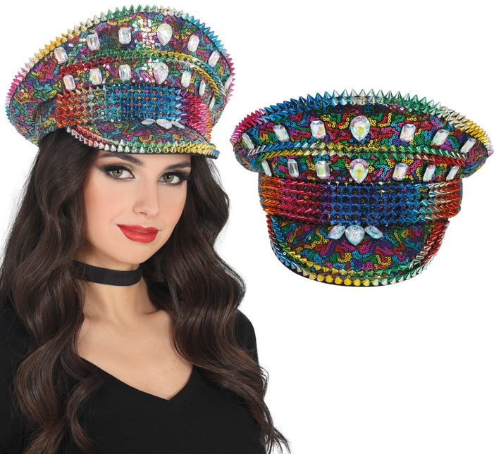 Police multicolor hat with studs, adult van Fiestas Guirca koop je bij Partywinkel