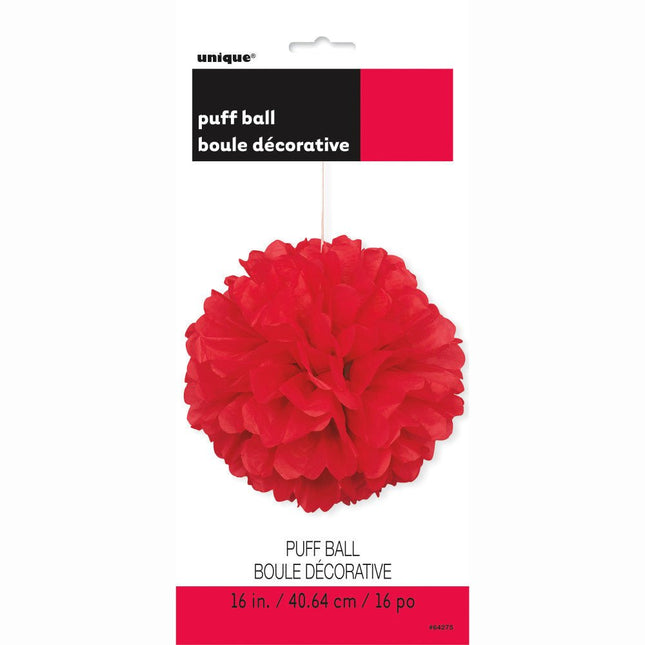 Pompon Rood 40cm van Unique koop je bij Partywinkel