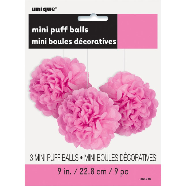 Pompon Roze 20cm 3st van Unique koop je bij Partywinkel