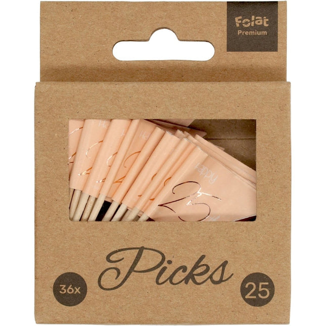 Prikkers 25 Jaar Rose Goud 6,5cm 36st van Folat koop je bij Partywinkel