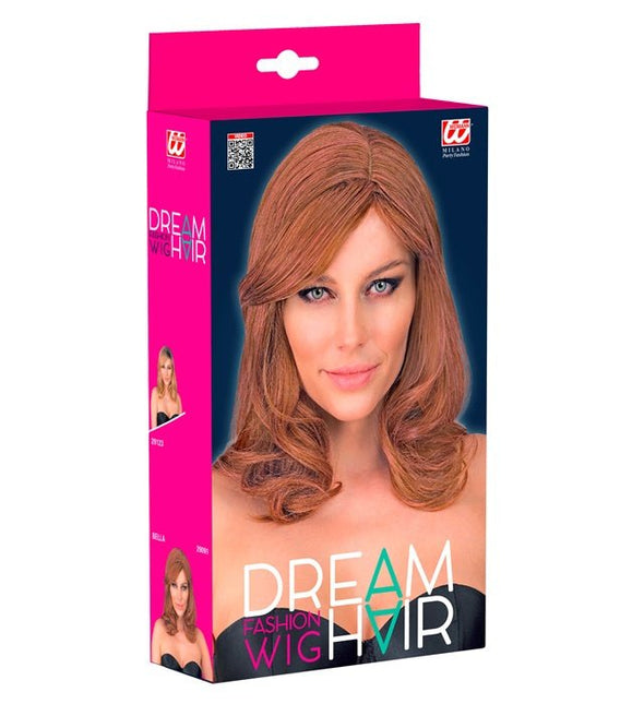 Pruik Droomhaar Bella Bruin/Roze van Widmann koop je bij Partywinkel