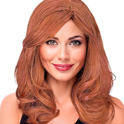 Pruik Droomhaar Bella Bruin/Roze van Widmann koop je bij Partywinkel
