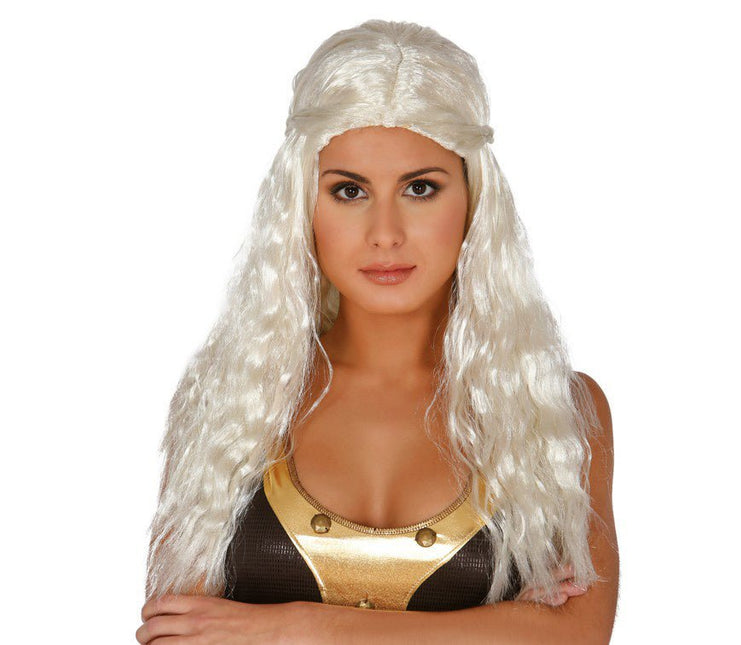 Pruik Lang Haar Wit Slag van Fiestas Guirca koop je bij Partywinkel