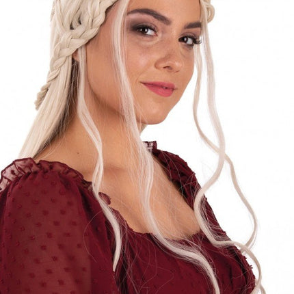 Pruik Queen Dainerys Lang Met Vlechten Blond van PartyXplosion koop je bij Partywinkel