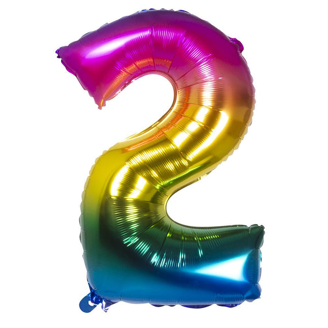 Regenboog Cijfer Ballon 2 Jaar 86cm van Boland koop je bij Partywinkel