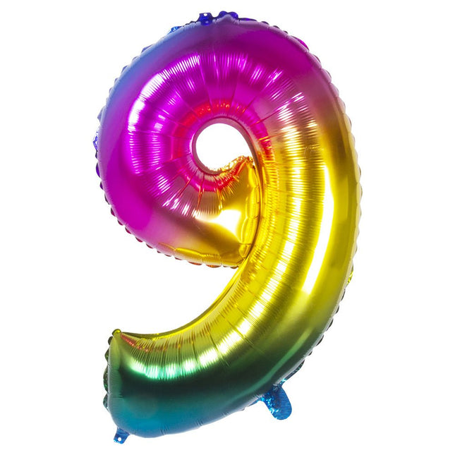 Regenboog Cijfer Ballon 9 Jaar 86cm van Boland koop je bij Partywinkel