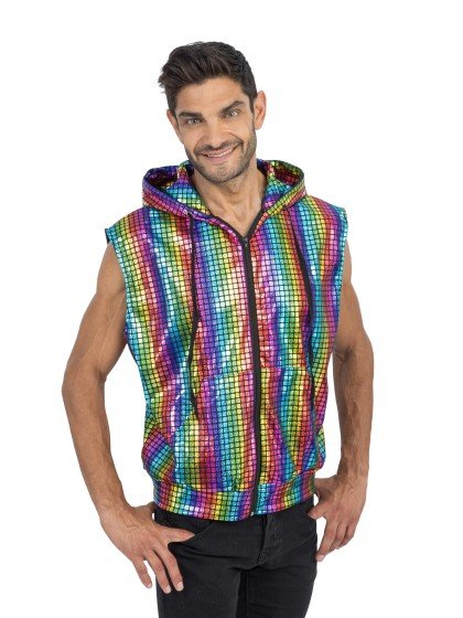 Regenboog Disco Vest Mouwloos Heren van CHAKS koop je bij Partywinkel