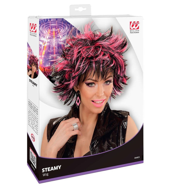 Rocker Pruik Zwart Roze van Widmann koop je bij Partywinkel