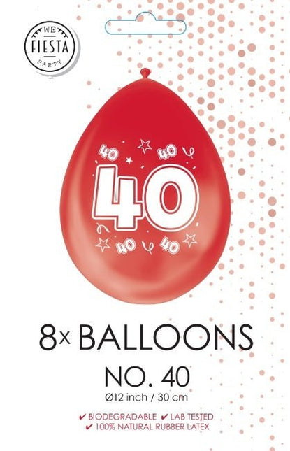 Rode Ballonnen 40 Jaar Metallic Dubbelzijdig 30cm 8st van WeFiesta koop je bij Partywinkel