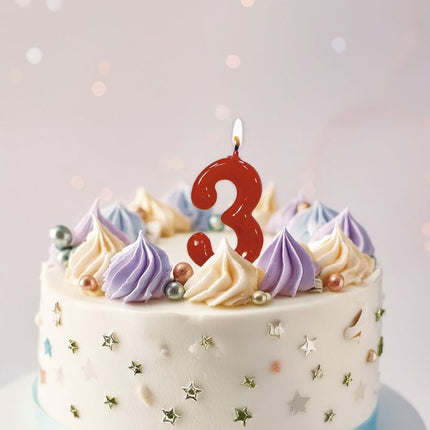 Rode Kaars 3 Jaar 5,5cm van Fiestas Guirca koop je bij Partywinkel