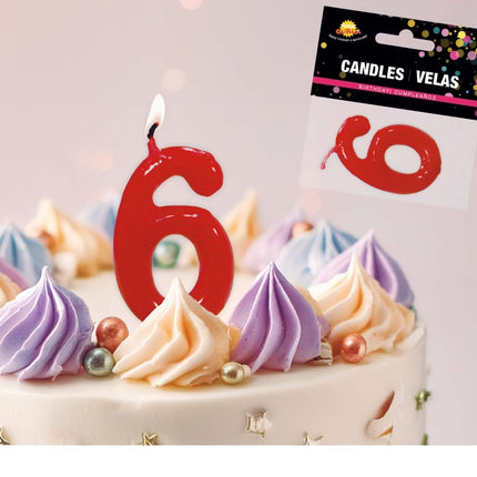 Rode Kaars 6 Jaar 5,5cm van Fiestas Guirca koop je bij Partywinkel