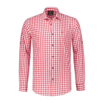 Rood Witte Blouse Heren Korte Mouw Krempelarm van Haus Huberts koop je bij Partywinkel