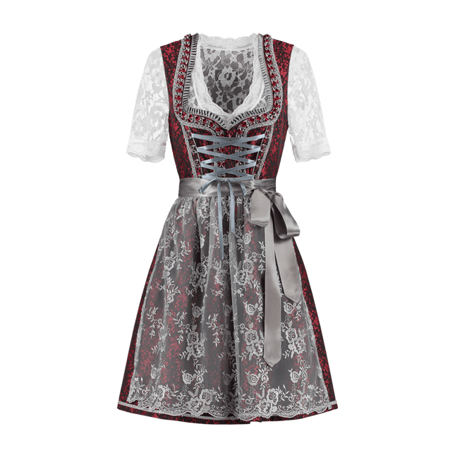 Rood Zilveren Dirndl Jurk Oktoberfest 2 delig van Haus Huberts koop je bij Partywinkel