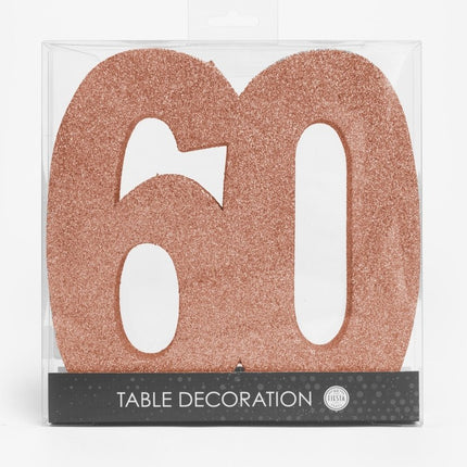 Rose Goud Tafeldecoratie Cijfer 60 Glitter 20,5cm van WeFiesta koop je bij Partywinkel